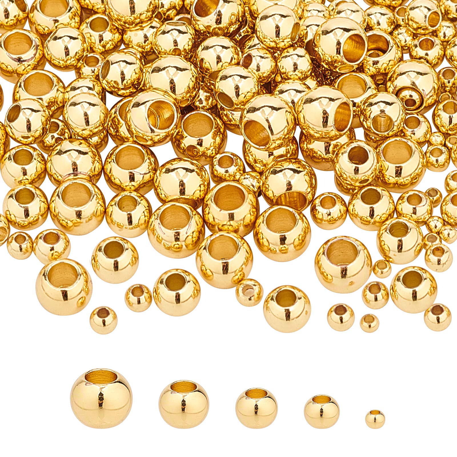 NBEADS 200 Pcs Brass Beads 5 Sizes Rondelle Spacer Brass Beads Metal Big Hole Beads for DIY Jewelry Making, 2mm/3mm/4mm/5mm/6mm Hole