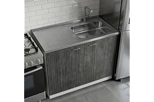 Tuhome Napoles Laundry Sink, Utility Sink with Stainless Steel Integrated Sink, Cabinet and Pull-Out Faucet Cabinet Combo for