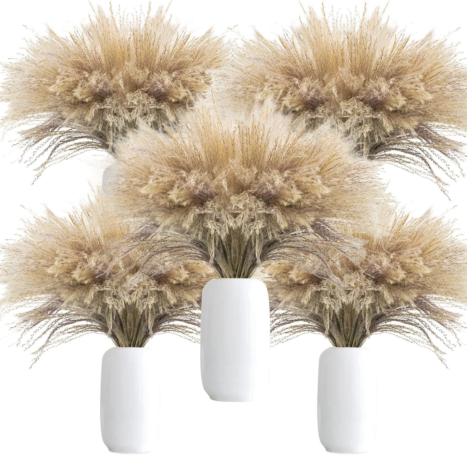 Dried & Preserved Flora - Uieke 500Pcs Natural Dried Pampas Grass Plume 17inch Tall Dried Flowers Bulk Reed Dried Plants for Wedding Flower Arrangements Farmhouse Wreath Door Centerpiece Home Décor Brown