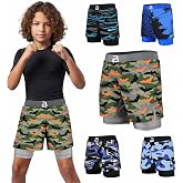 2BOLD MMA Kid&rsquo;s 2 in 1 Board Shorts BJJ Built in Compression Lining Athletic Gym Boxing Jiu-Jitsu No-Gi Grappling Shorts