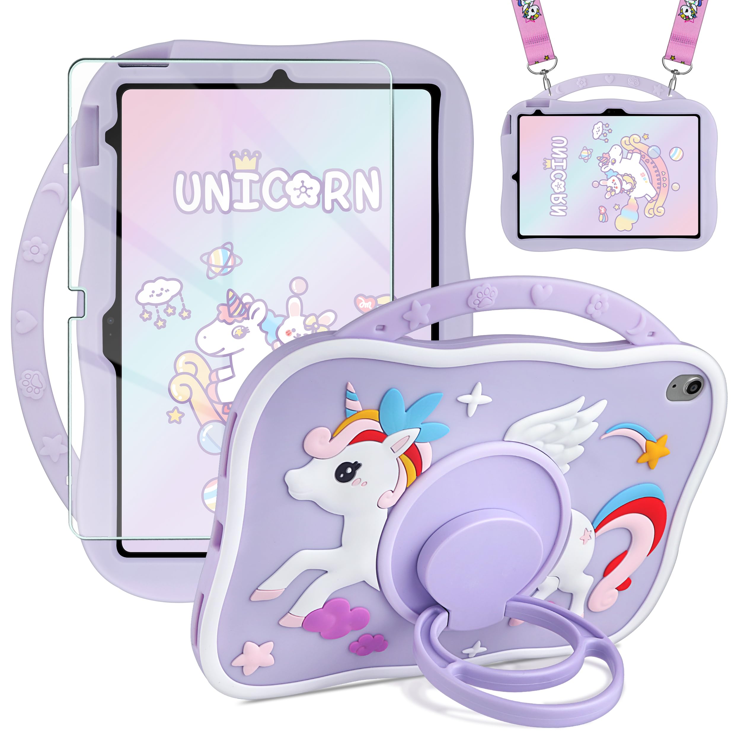 Photo 1 of ***MISSING CARRYING STRAP*** XNMOA for iPad 10th Generation Case Cute Purple iPad 10th Gen Case with Screen Protector Shoulder Strap iPad 10.9 Case with Kickstand Silicone Tablet Case Cover for 10.9 inch 10th Gen iPad Case Cover