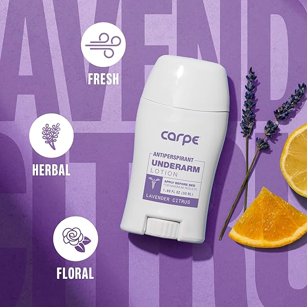 CARPE UNDERARM ANTIPERSPIRANT AND DEODORANT, CLINICAL STRENGTH WITH LAVENDER CITRUS SCENT, COMBAT EXCESSIVE SWEATING STAY FRESH AND DRY, GREAT FOR HYPERHIDROSIS.