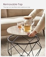 VASAGLE Round Coffee Table Set of 2 Industrial Grey-Beige Black Steel Tray view 4