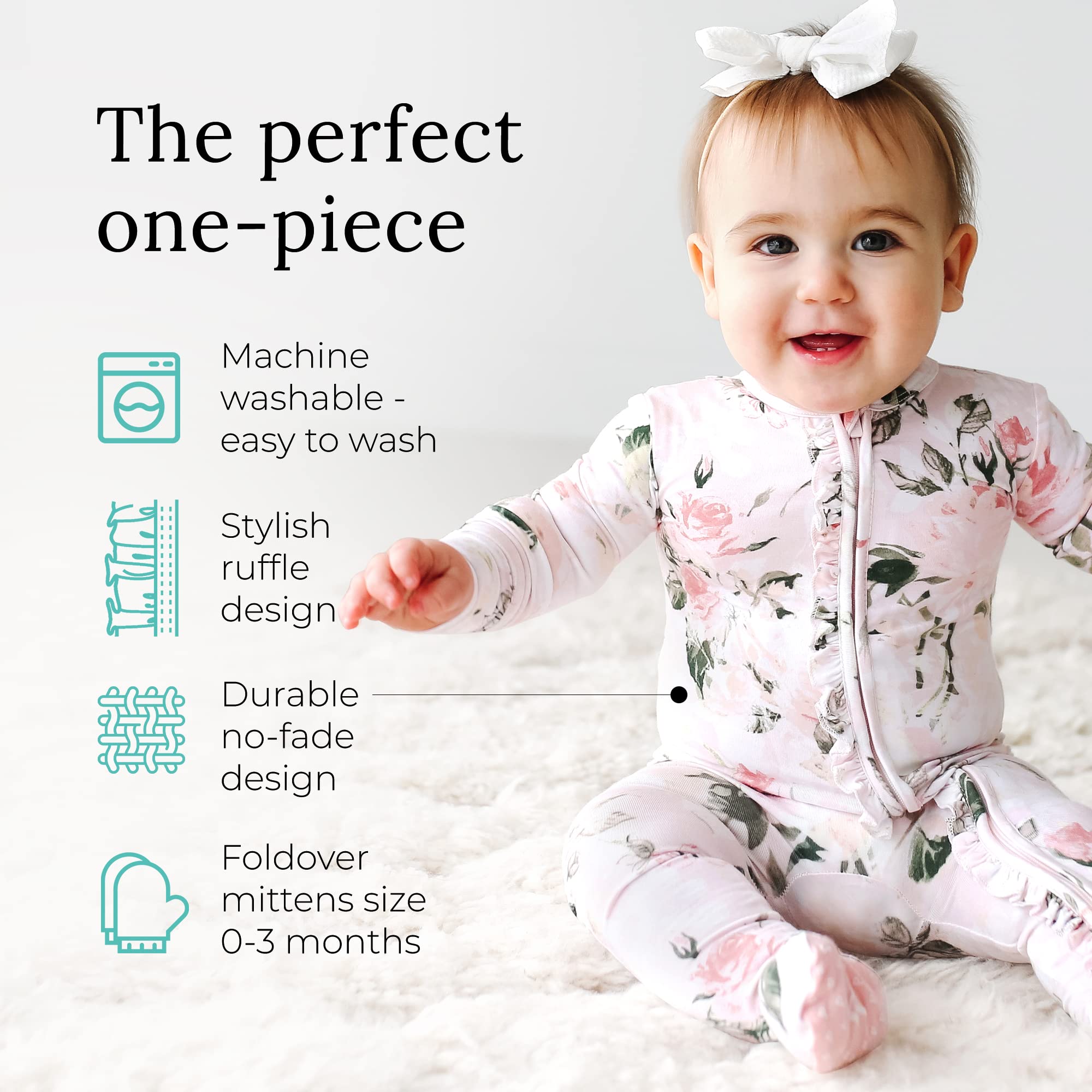 Posh Peanut Footie Pajamas for Baby Girls – Sleepers in Viscose from Bamboo with 2-Way Zipper & Ruffle Trim