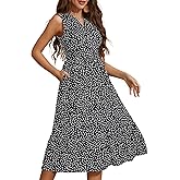 YATHON Womens Summer Sundress Notched Neck Slant A Line Tiered Midi Dresses with Pockets