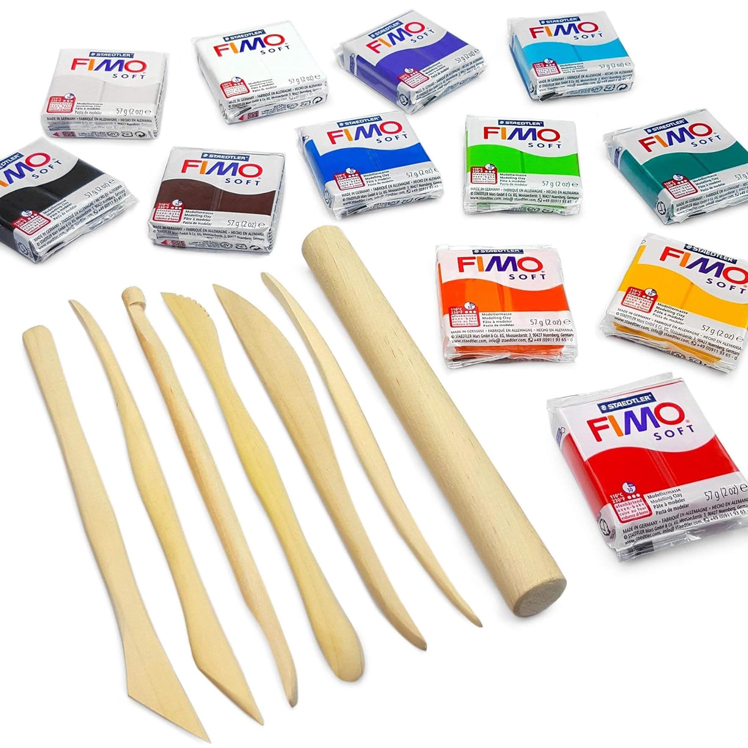 FIMO Soft Modelling Clay Professional Set -12 x 57g + 7 Pro Moulding Instruments