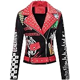 Bellivera Faux Leather Jacket for Women Studded Rivet Floral Moto Biker Short Lapel Coat