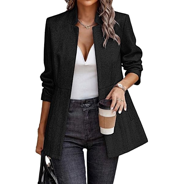 chouyatou Women's Business Casual Herringbone Wool Coat Button Up