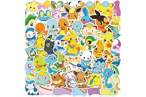 50pcs Pokemon Stickers for Water Bottle, Cute Cartoon Waterproof Vinyl Decal for Kids Teen Adult Girl Boy Laptop Phone Comput