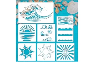 yhslmh Beach Wave Stencils for Painting on Wood Reusable Canvas Nautical Sunrays Stencil for Crafts Kids Art Projects Drawing Card Making Pattern for Wall Decorative (Sunrays Wave)