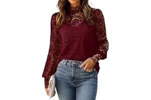 Hotouch Womens Lace Tops Long Sleeve Mock Neck Casual Elegant Blouses Shirts with Separable Camisole Sexy 2 PCS Set