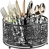 YIUKEA 360° Rotating Utensil Caddy - Silverware Cutlery Caddy Holder with 4 Compartment, Metal Flatware Organizer Countertop 