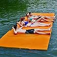 Goplus 12' x 6’ Floating Water Pad, 3-Layer Tear-Resistant XPE Foam Mat, with Mooring Device and Hook-Loop Straps Roll-Up Floating Island for 4-6 Person on Pool Lake River
