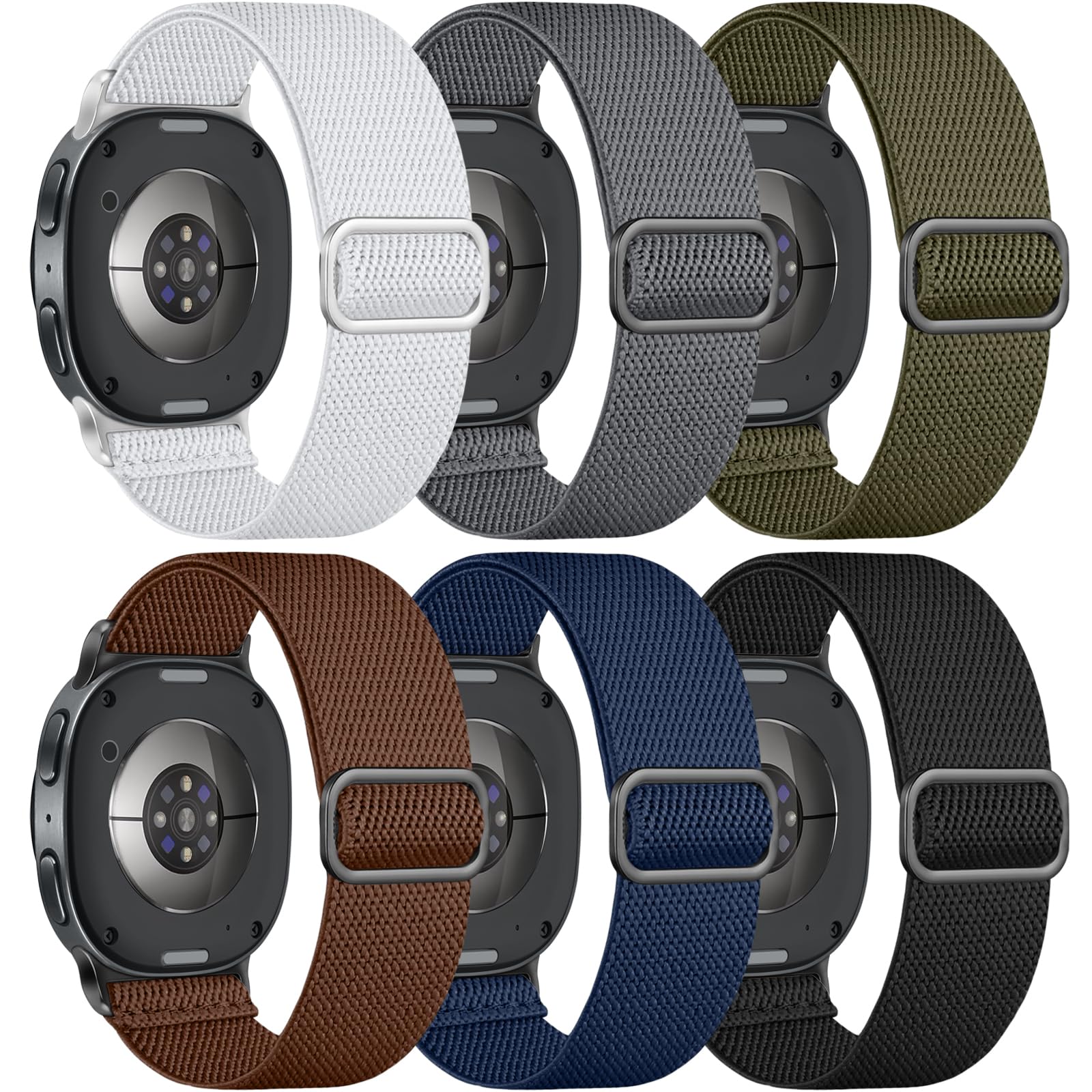 Easuny 6 Pack Stretchy Bands Compatible with Samsung Galaxy Watch 8 Band 40mm 44mm, Samsung Galaxy Watch 8 Classic 46mm Loop, Elastic Nylon Fabric No Gap Sport Strap Replacement for Women Men