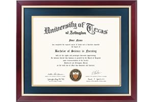 GMFrames 11x14 Wood Diploma Frame with Navy Mat or Display 14x17 Certificates without Mat,UV Protection Acrylic,Cherry Finish with Gold Trim