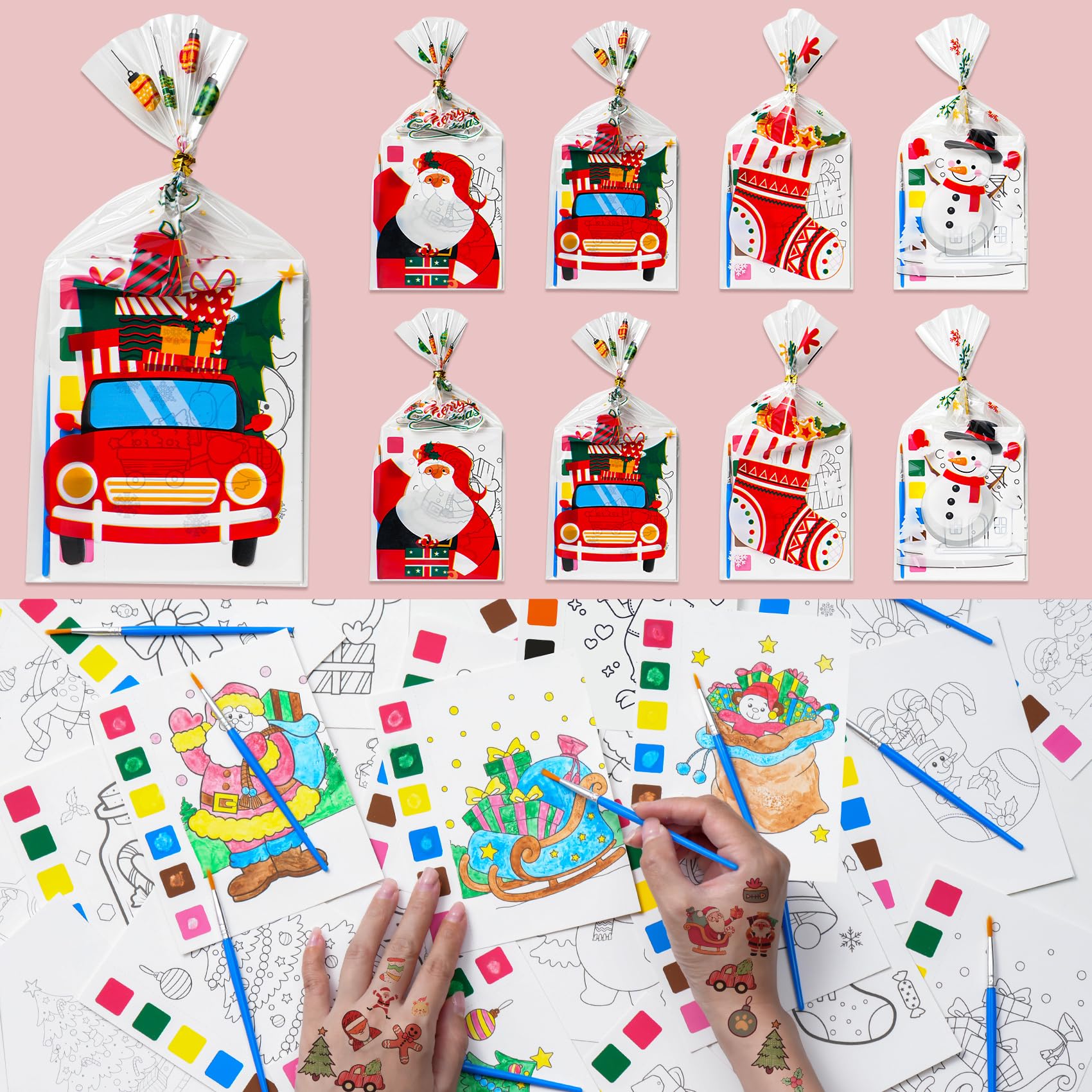 Yeolepor Christmas Party Favors for Kids, 120Pcs Water Coloring Books & 320Pcs Temporary Tattoos Bulk for Goodie Bags Stocking Stuffers Classroom Prizes Christmas Crafts Gifts for Kids Party Supplies