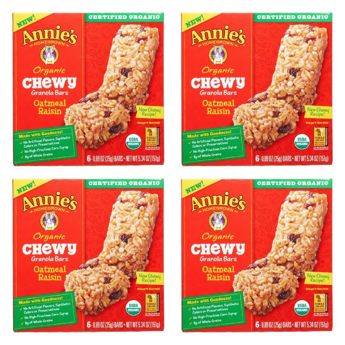 Annie's, Organic Chewy Granola Bars, Oatmeal Raisin (Pack of 4) Grocery & Gourmet