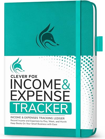 Clever Fox Income & Expense Tracker – A5 Turquoise Ledger Notebook