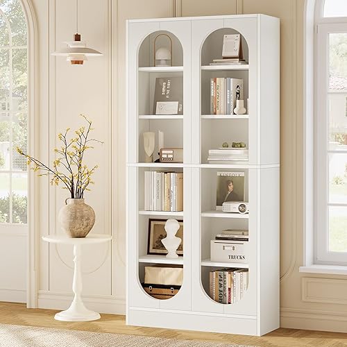 Tribesigns 6-Tier Arched Bookshelf, 70.9" Tall Bookshelf Modern White Bookcase with Open Shelves, Elegant Open Art Decor Display Shelf, Free-Standing Book Storage for Living Room, Home Office, Bedroom