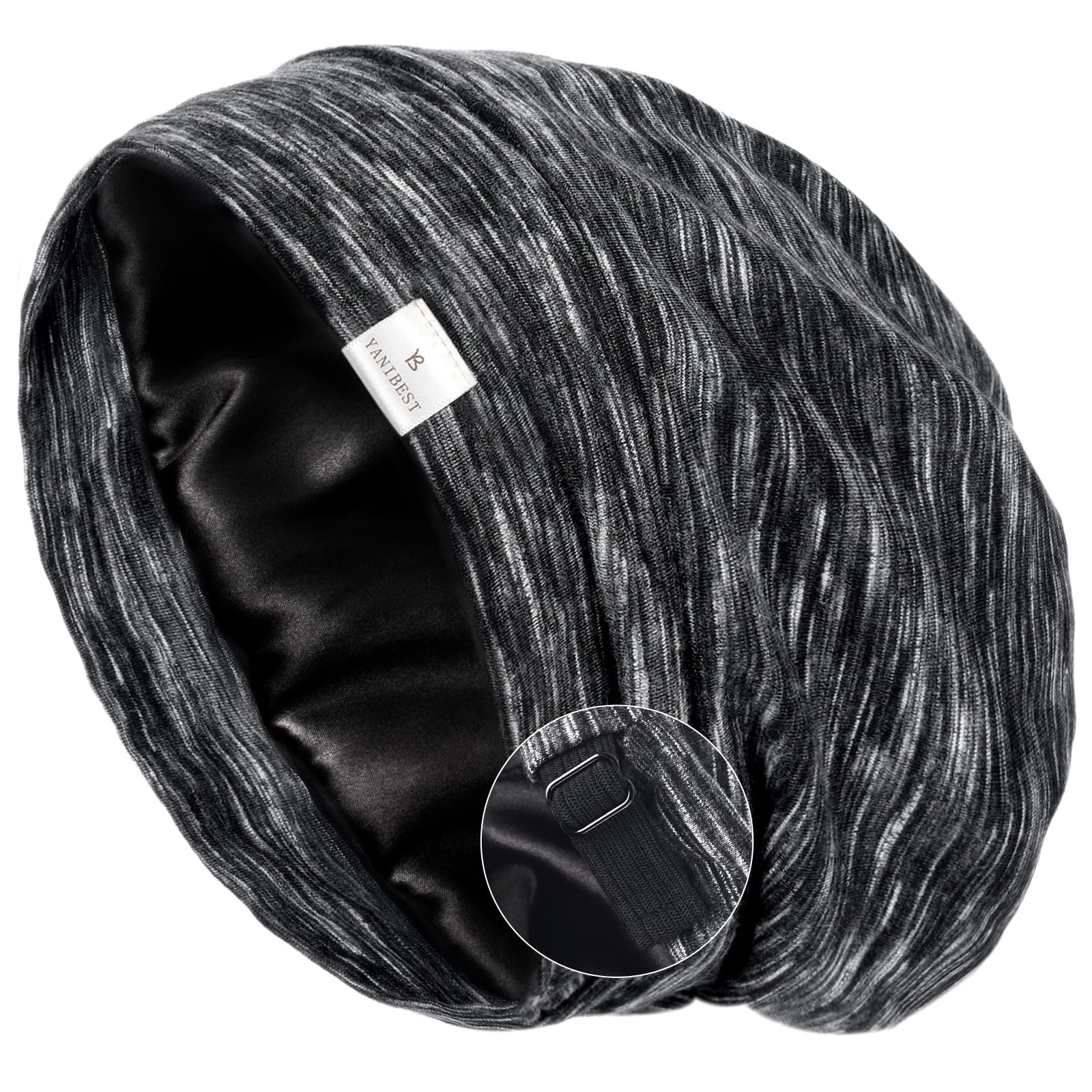 Photo 1 of YANIBEST Silk Satin Bonnet Hair Wrap for Sleeping, Adjustable Slouchy Beanie for Women, Silk Lined for Curly Hair and Braids, Black