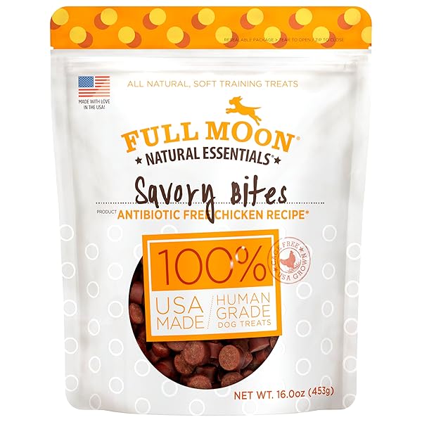 FULL MOON ALL NATURAL HUMAN GRADE DOG TREATS, ESSENTIAL CHICKEN SAVORY BITES, 16 OUNCE