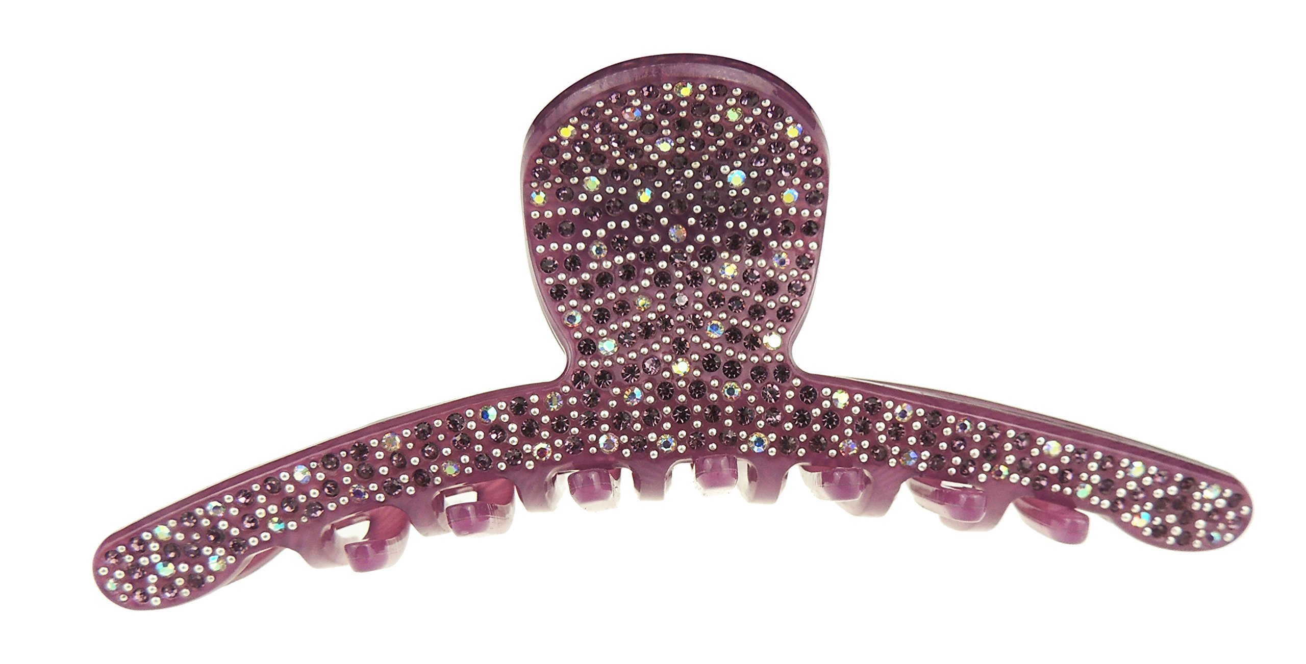 Sparkly Women Girls Thick Curly Hair Long Slim Crystal Diamante Rhinestone Gems Bulldog Wave Jaw Clip Octopus Clamp Grip Bridal Wedding Party Styling Claw Butterfly Claw Purple
