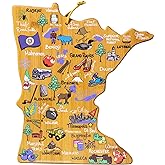 Totally Bamboo Minnesota State Shaped Cutting Board and Charcuterie Serving Platter with Artwork by Fish Kiss, Includes Hang Tie for Wall Display