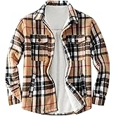 BENGVO Women's Sherpa Fleece Lined Flannel Shirt Jacket Plaid Button Down Jacket Shacket for Women