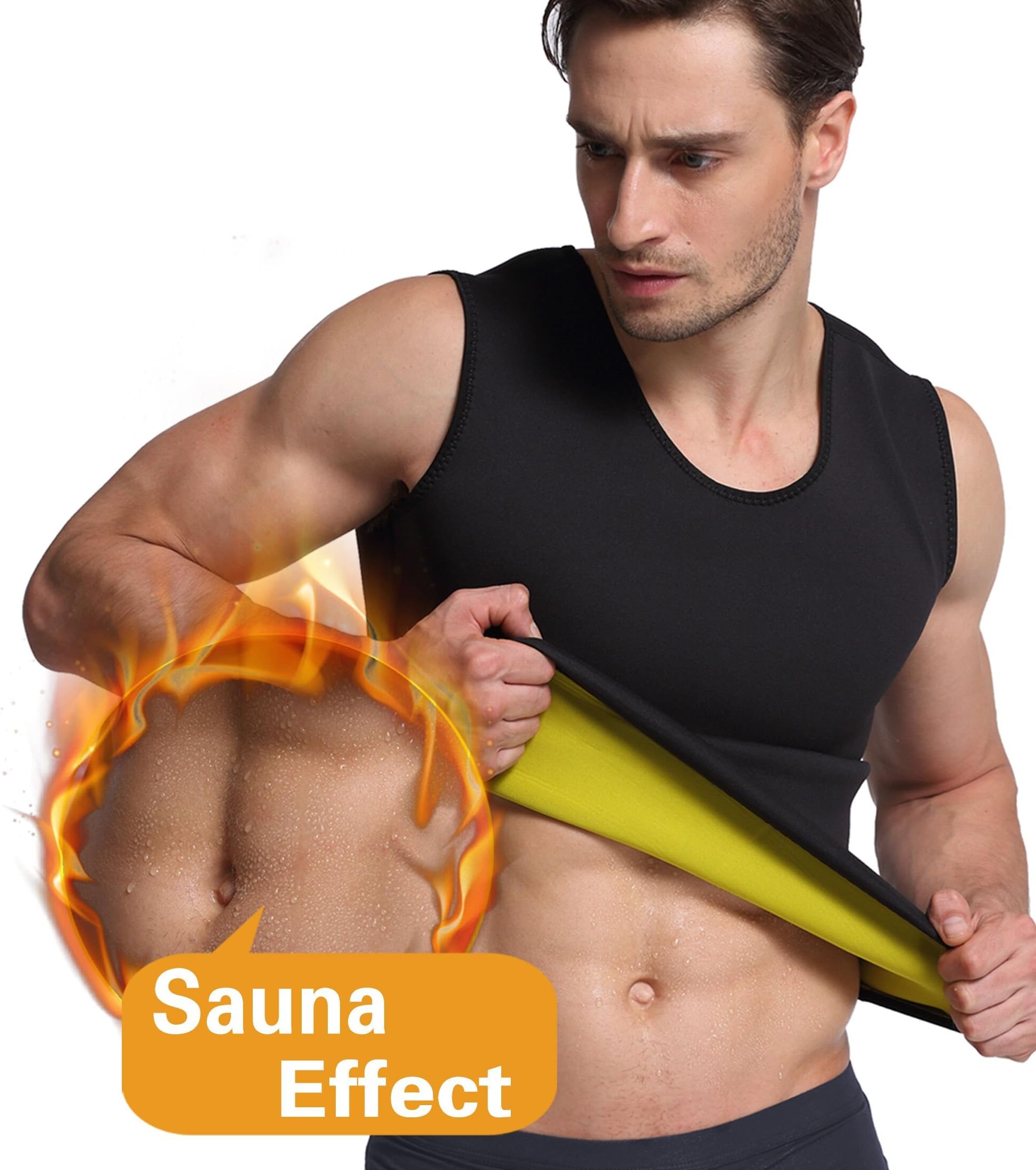 Glamours Mens Body Shaper Vest Slimming Sweat Tummy Fat Burner Tank Top for Weight Loss