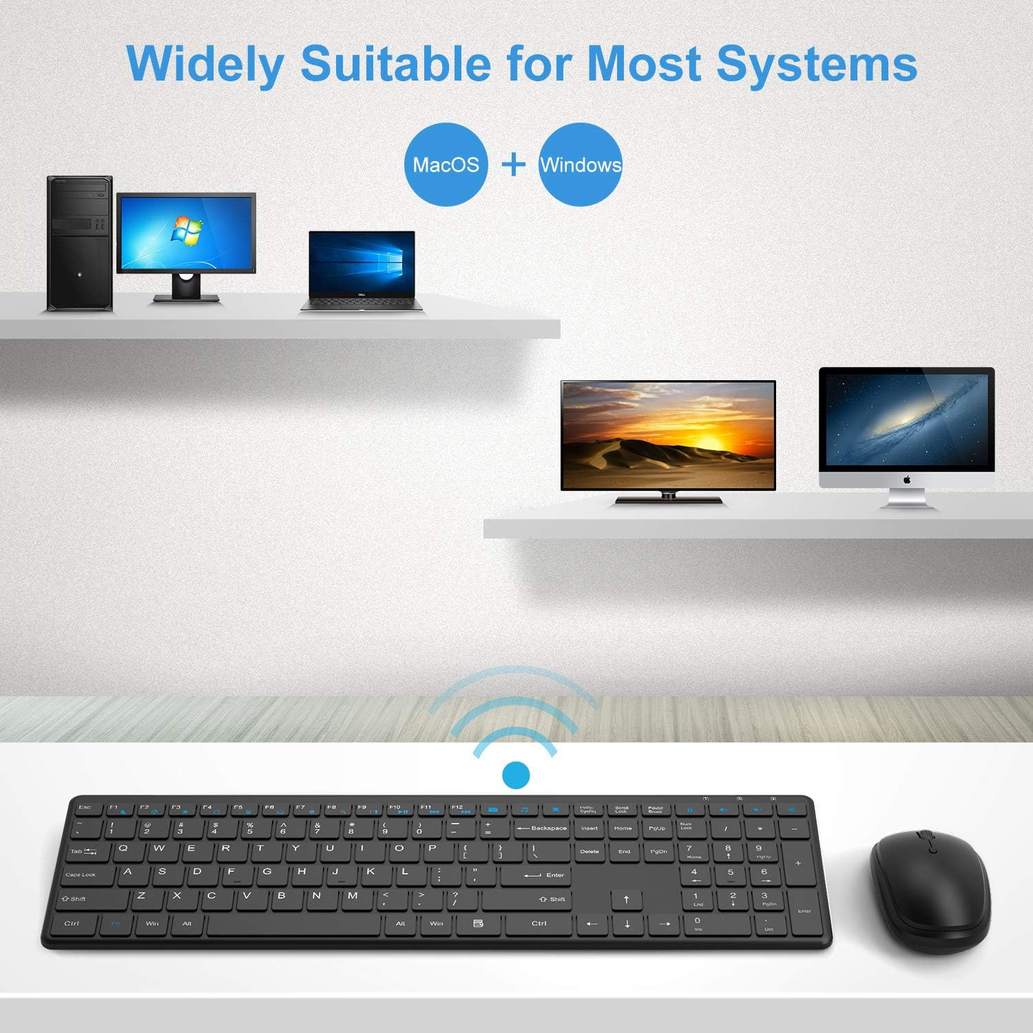 Wireless Keyboard and Mouse Combo, WisFox 2.4G Full-Size Slim Thin Wireless Keyboard Mouse for Windows, Computer, Desktop, PC, Laptop Mac: Computers & Accessories