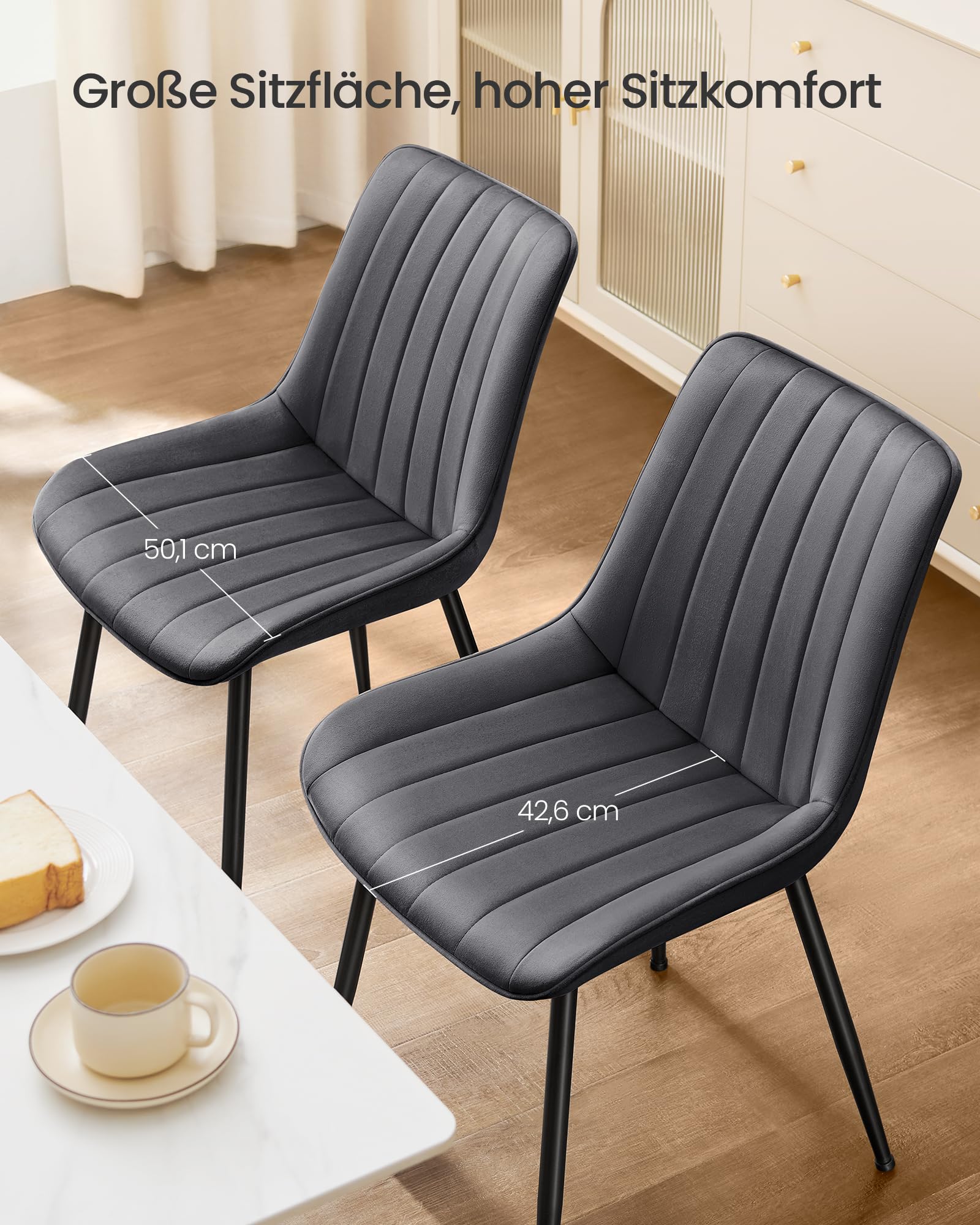 SONGMICS Esszimmerstuhl 6er Set, Küchenstuhl, Samt, Polsterstuhl, bis 120 kg belastbar, Stahlbeine, Gebogene Rückenlehne, für Esszimmer, Küche, grau-tintenschwarz LDC090G56 3