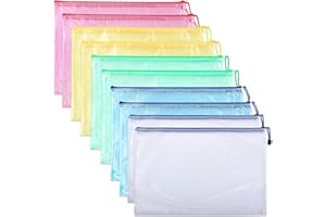 A4 Mesh Zipper Document Bags Set for Office School Home and Travel Organization with Clear Pouches for Papers 10 Pcs(Multicol