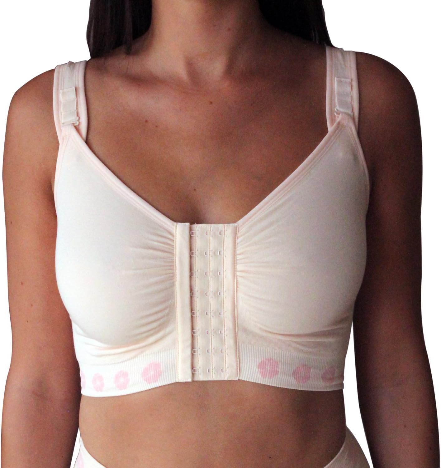 Theya Healthcare Peony Front Fastening Antibacterial Post Surgery Bra – Hook & Eye, Made from Bamboo, Vanilla Cream (TL002B)