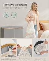 SONGMICS 200 L Laundry Basket with Lid 4-Section Large Collapsible Dove Grey view 5