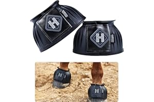 Harrison Howard Rubber Pull-on Bell Boots with Fleece Lining and Touch-Close Tapes Hoof Overreach Protection for Horses