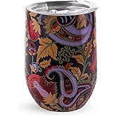 Vera Bradley Insulated Wine Tumbler, 12 Ounce Travel Cup, Blue Stainless Steel Tumbler with Lid, Midnight Garden Paisley