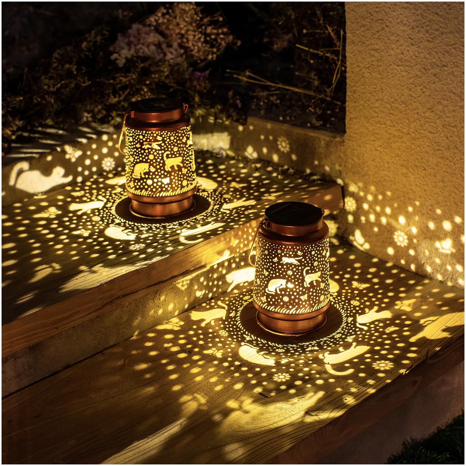 Photo 1 of 2 Pack Cat Solar Lanterns Outdoor Waterproof Hanging Solar Lights Cat Gifts for Women Men Metal Decorative LED Cat Lanterns for Garden Decor,Yard,Patio,Lawn,Tabletop,Pathway,Landscape