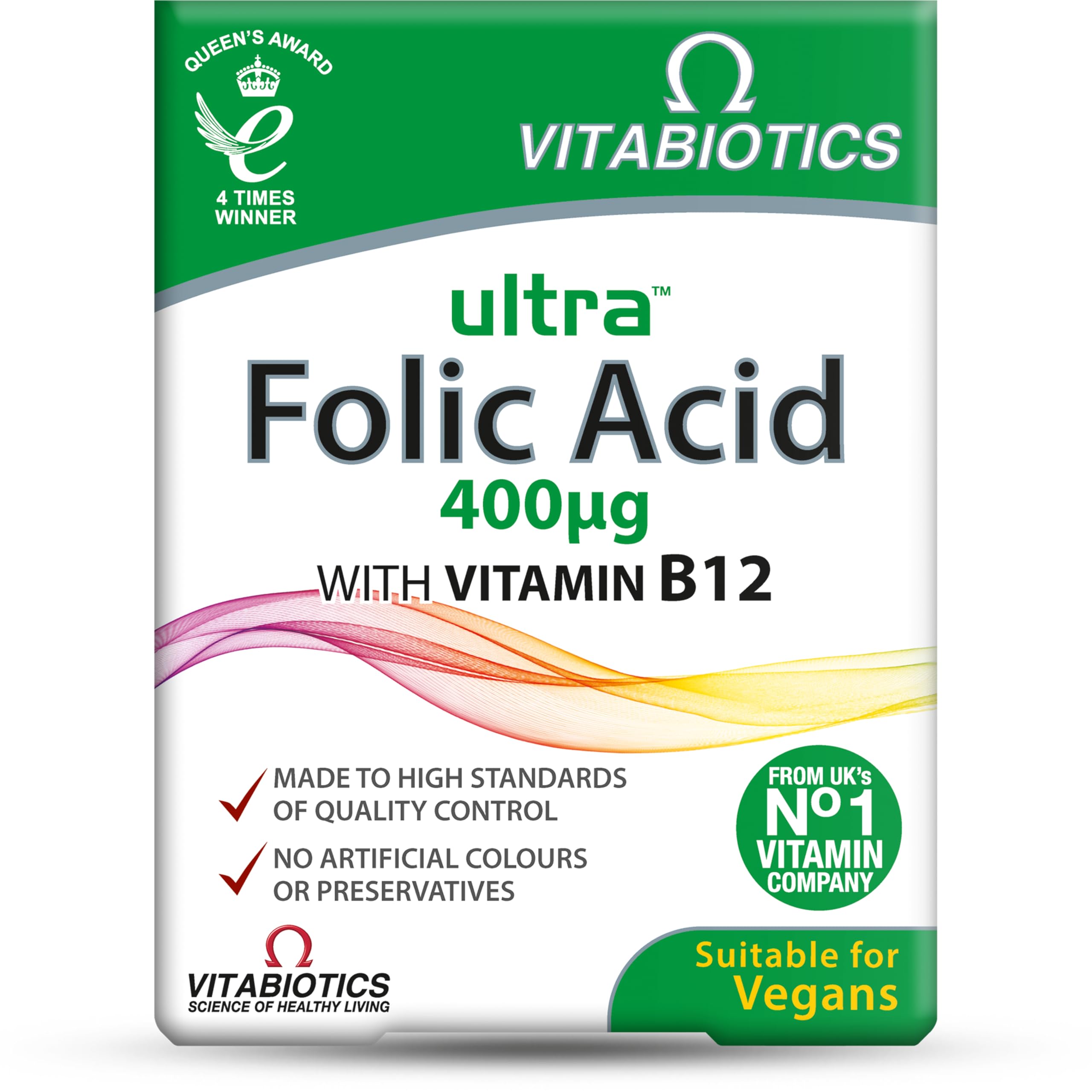 Vitabiotics Ultra Folic Acid Tablets 400 mcg Vitamin B12 - 60 Tablets