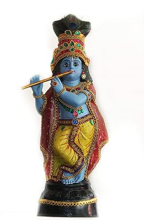 Brahma Crafts Sree Krishna Idol Made in Fibre with Flute and Complete Ornaments - 40 cm Height(Blue Color) | Guruvayur Krishna