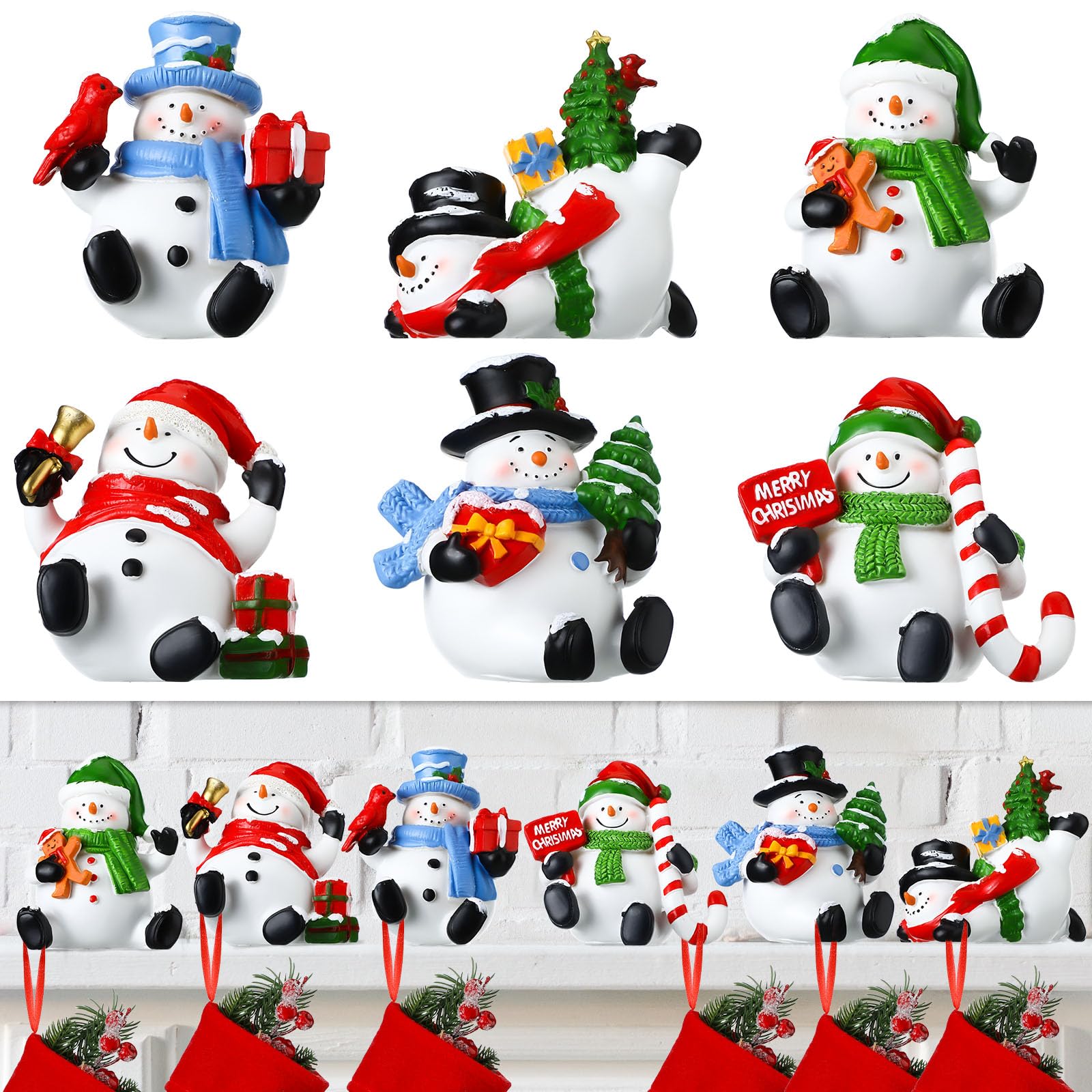 Photo 1 of ***CAUTION OPENEING PACKAGING 2 OF 6 ARE BROKEN *** Wonderjune Christmas Stocking Holders for Mantle Set of 6 Resin Stocking Hangers for Mantel Snowman Santa Claus Figurines Weighted Fireplace Hooks for Xmas Winter Holiday Decorations(Snowman)