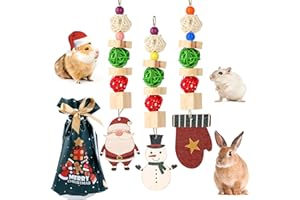 Abizoo Christmas Guinea Pig Chew Toys,3 Pcs Rabbit Chew Toys Hamster Bunny Treats Wood for Chinchilla,Hanging Christmas Themed Decor Cage Accessories for Small Animals pet Teeth Enrichment Gifts