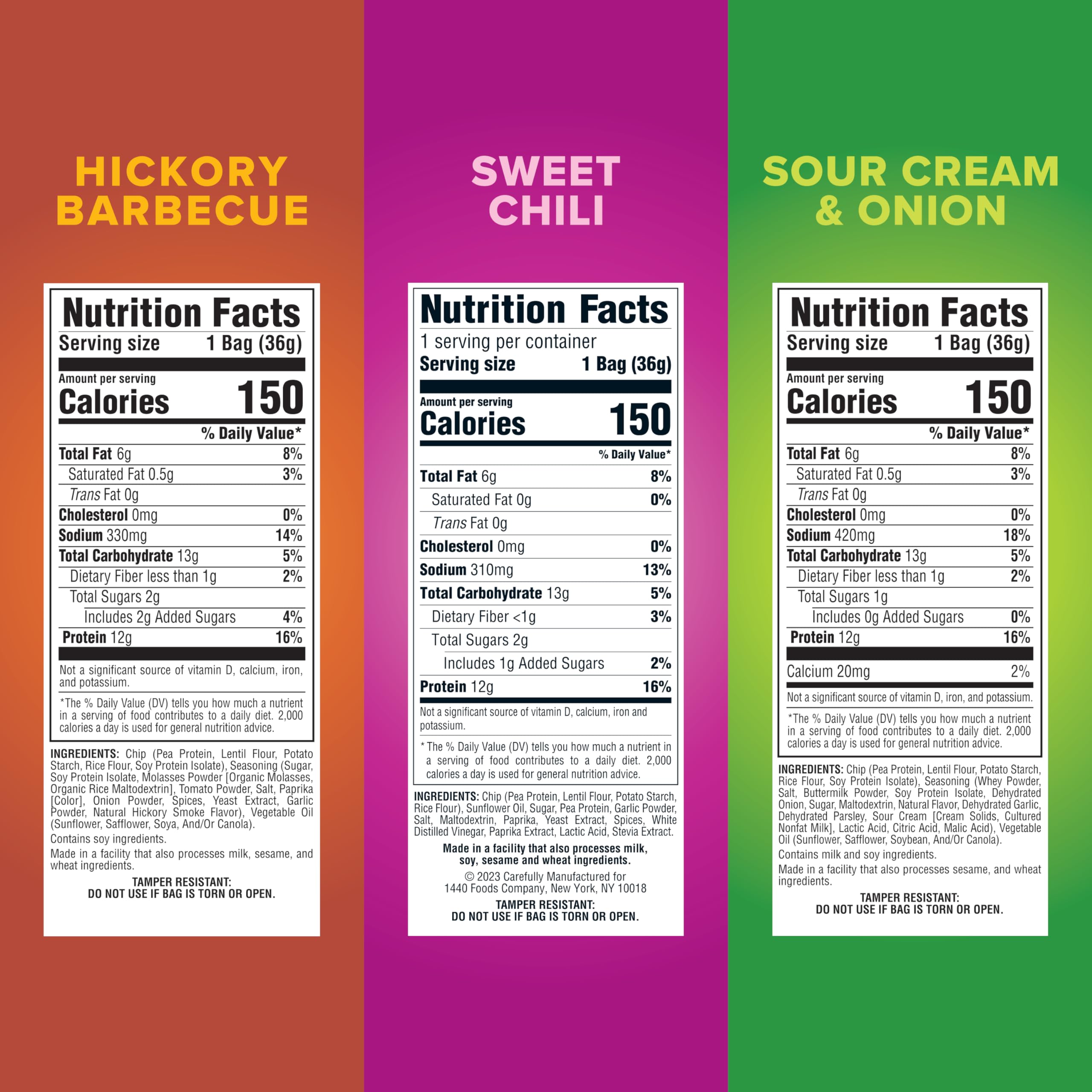 Pure Protein Popped Crisps - Variety Pack: Hickory Barbecue, Sour Cream & Onion, Sweet Chili - 12g Plant Based Protein, Gluten Free, Non GMO, Vegan, Air Popped & Puffed Crisps – Healthy Protein Snacks – 12 Pack