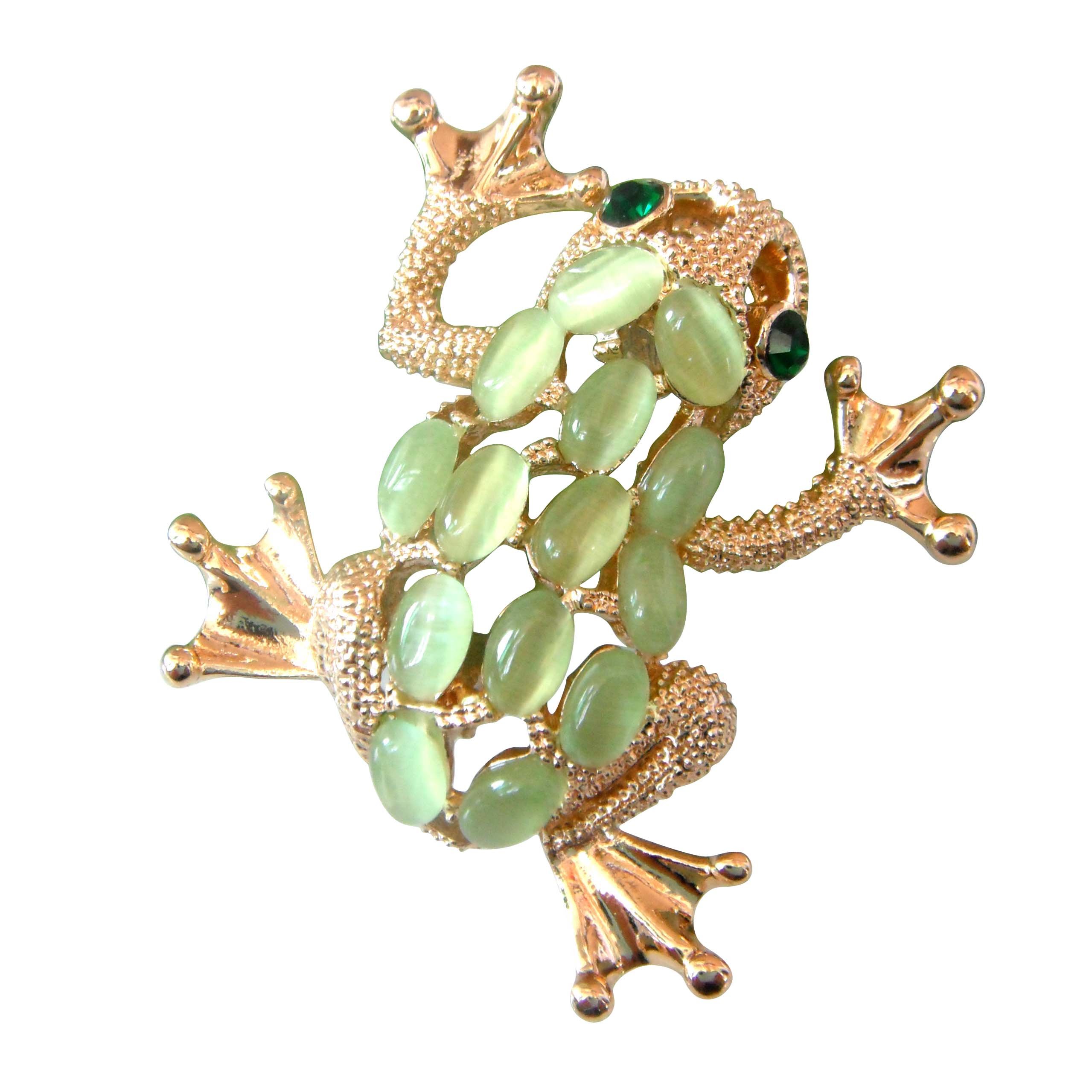 Navachi 18k Gold Plated Crystal Green Opal Az7796b Frog Brooch pins