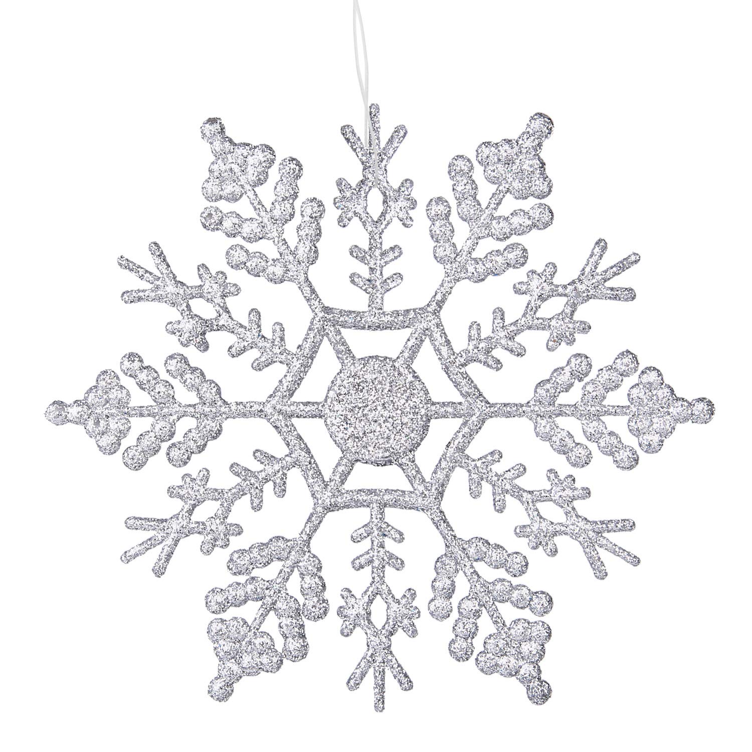 Tenrany Home 12 Pcs Silver Christmas Snowflakes, 4.0 inches Glitter Snow Flake Ornaments for Xmas New Year Thanksgiving Day Party Decor and Christmas Tree Window Decorations Accessories (Silver, 10cm)