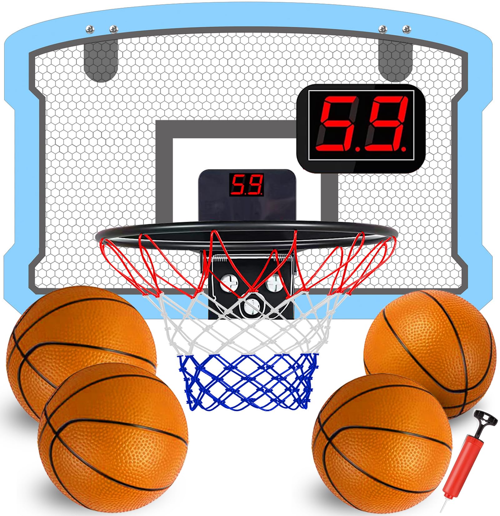 TEUVO Mini Basketball Hoop Toys for Kids Age 3 4 5 6 7 8 9 10 Year Old Indoor Basketball Hoop Over the Door with Automatic Scoring 4 Balls for Wall Mounted Bedroom Outdoor Sport Toy Gift for Boys Teen — image 1