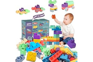 ROHSCE Baby Soft Blocks Building Block Toys, Blocks for Babies 6 Months and Up STEM Educational Toddler Gifts, Soft Rubber Baby Blocks 12-18 Months Big Building Blocks Sensory Toys, 70PCS