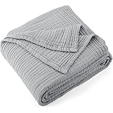 Carriediosa 100% Cotton Muslin Throw Blanket 108" X 90" King Size,4-Layers Summer Gauze Throws for Bed Couch,Soft Lightweight Breathable Linen Blankets Bedspread for Adults All Season,Grey