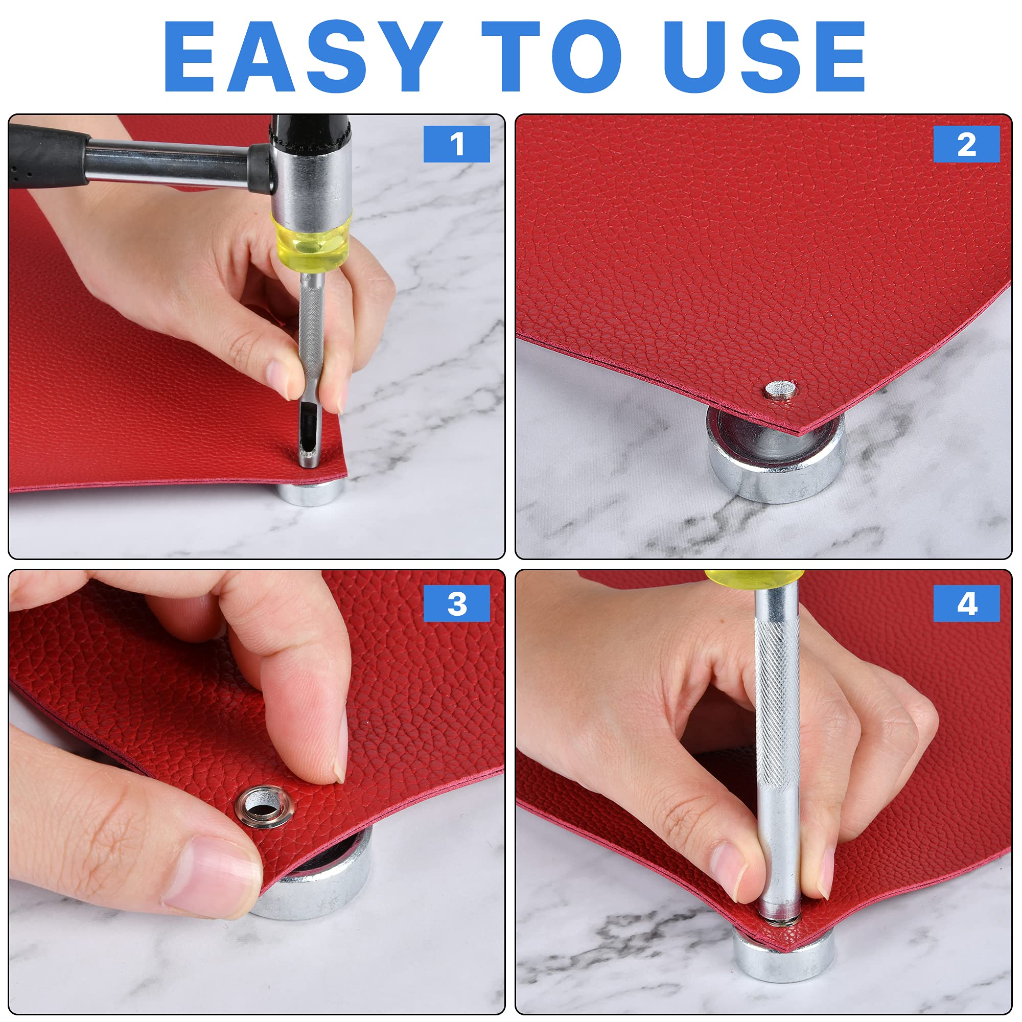 14Pcs Rivet Setter, Leather Die Punch Snap kit, Stainless Steel Rivet Setting Tool for Bag Making DIY Leather Crafts with Non Slip Base