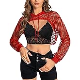 Women Mesh Crop Top Hoodie Fishnet See Through Long Sleeve Shirt Sheer Blouse for Club Party