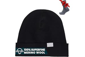 MERINO.TECH Merino Wool Beanie Men and Women – Novelty Cuff Merino Wool Hats for Men and Women - Unisex Adult Beanie Hat and Socks